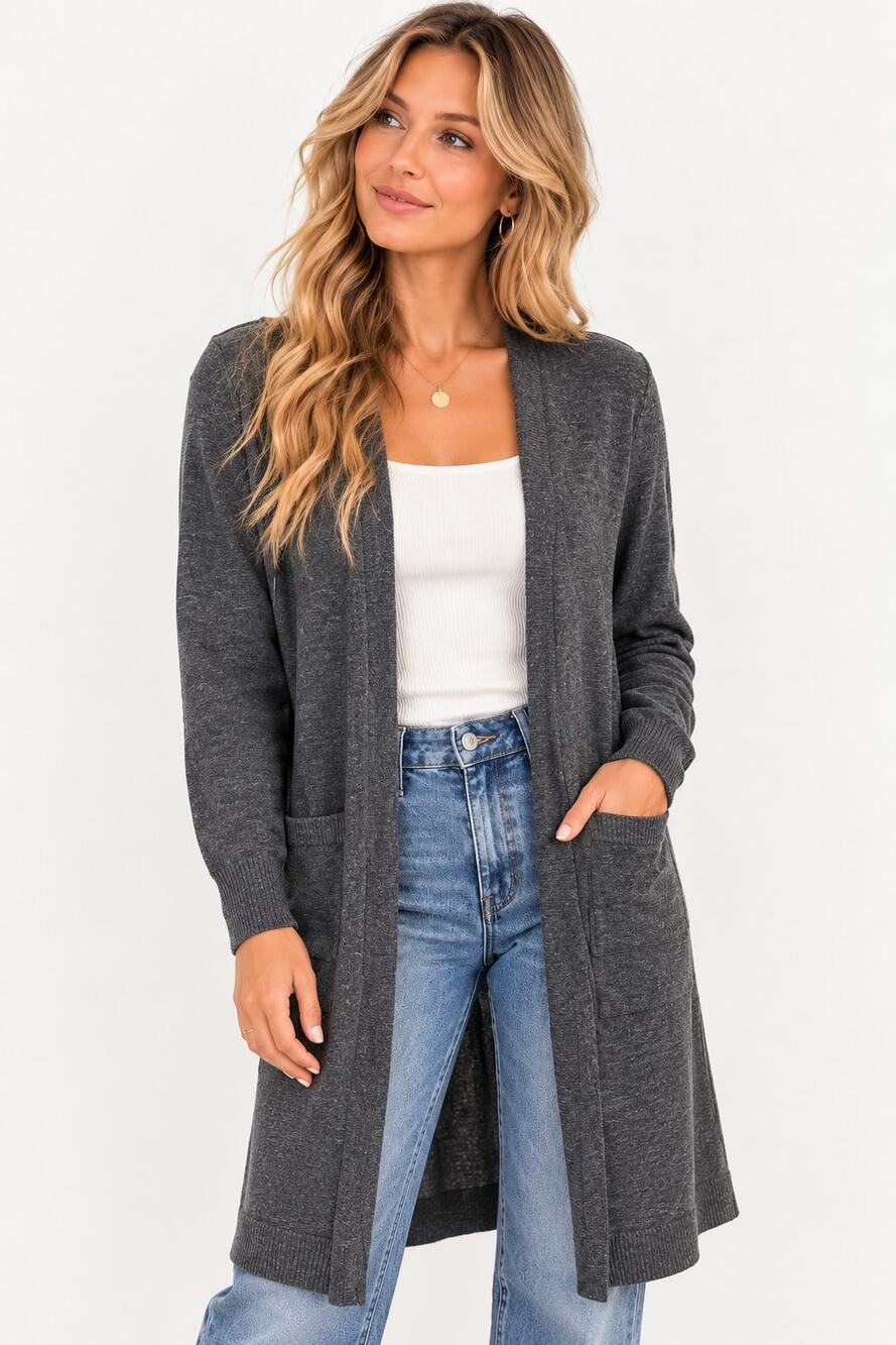 Eileen Fisher Grey Merino Wool Duster Cardigan Sweater Womens SP Academia Preppy